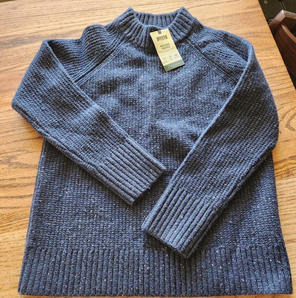Duluth Navy Woolpaca Sweater, New, Large